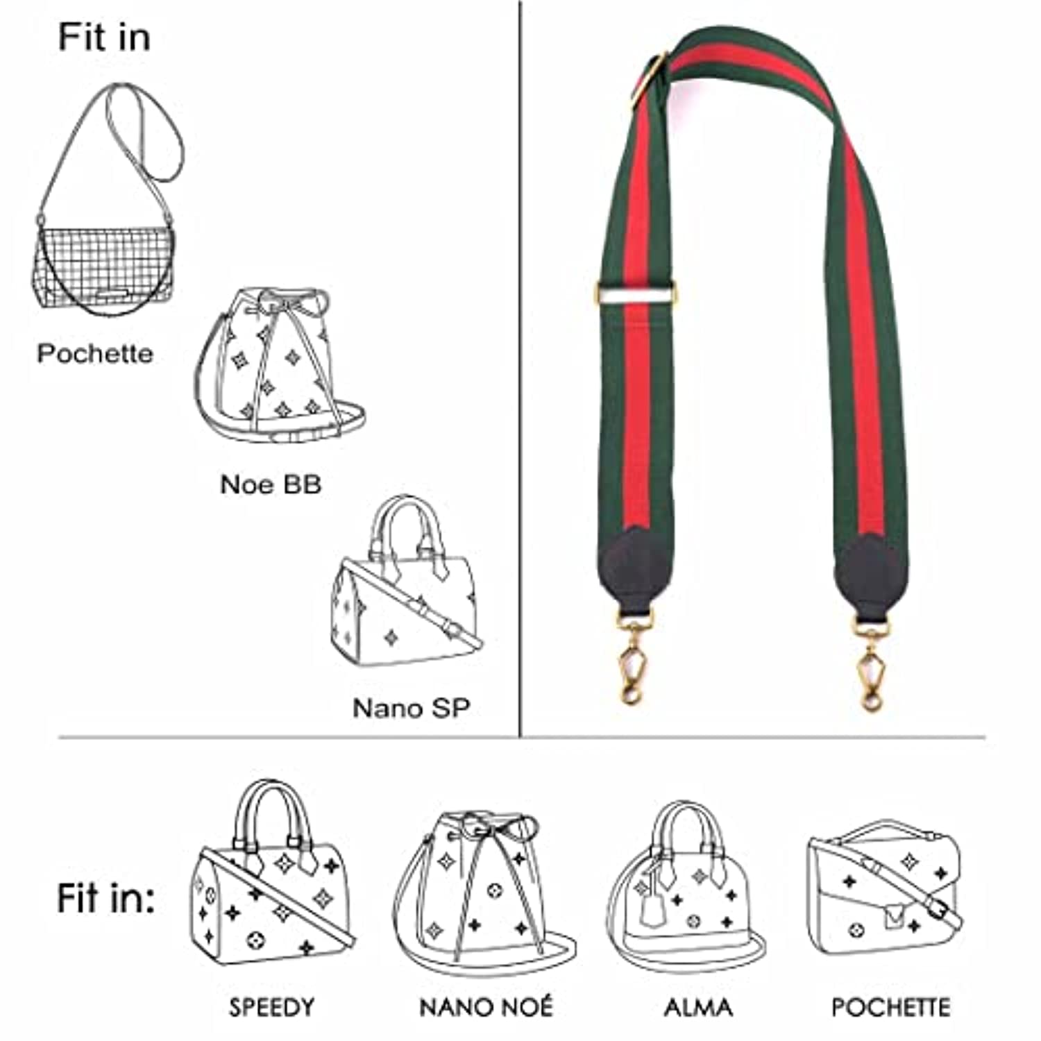GOXTECH Purse Strap Replacement Crossbody Handbag Stripe Wide