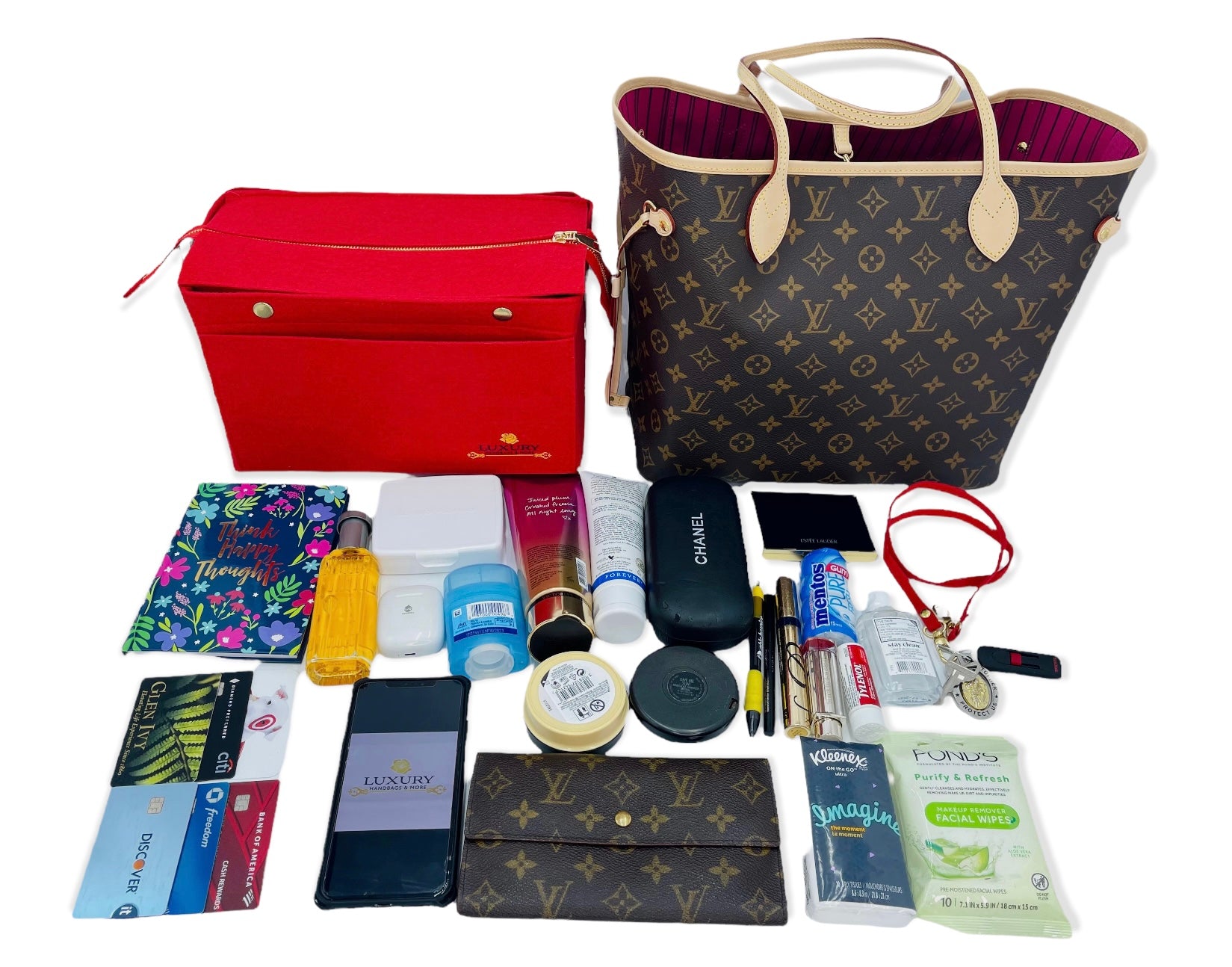 Bag and Purse Organizer with Zipper Top Style for Neverfull MM and Neverfull  GM